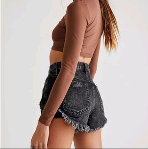 We the Free People Lasso Jean Shorts washed Black distressed Revolve Size 30